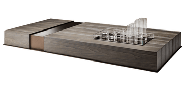 Havana Table rectangular wooden coffee table with metallic accent and glass decor
