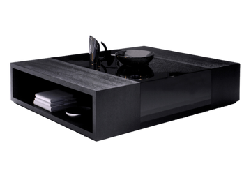 Marseille Table black square coffee table with glass top open storage textured wood