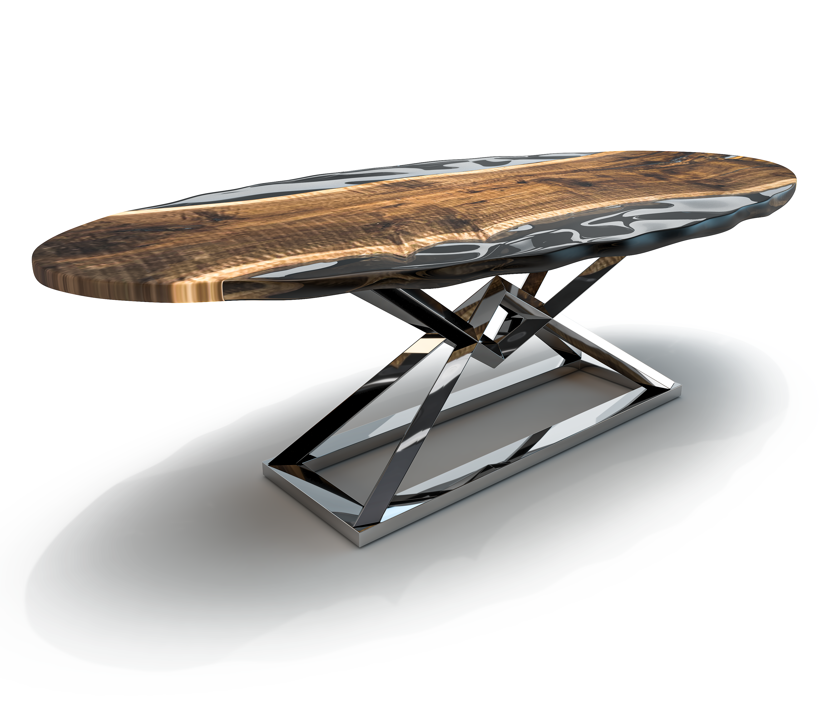 Abruzzo Walnut Wood Wavy Ellipse Dining Table