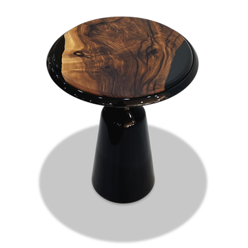 elpenor black end table, walnut end table, resin end table, modern end table, contemporary end table, black end table, round end table