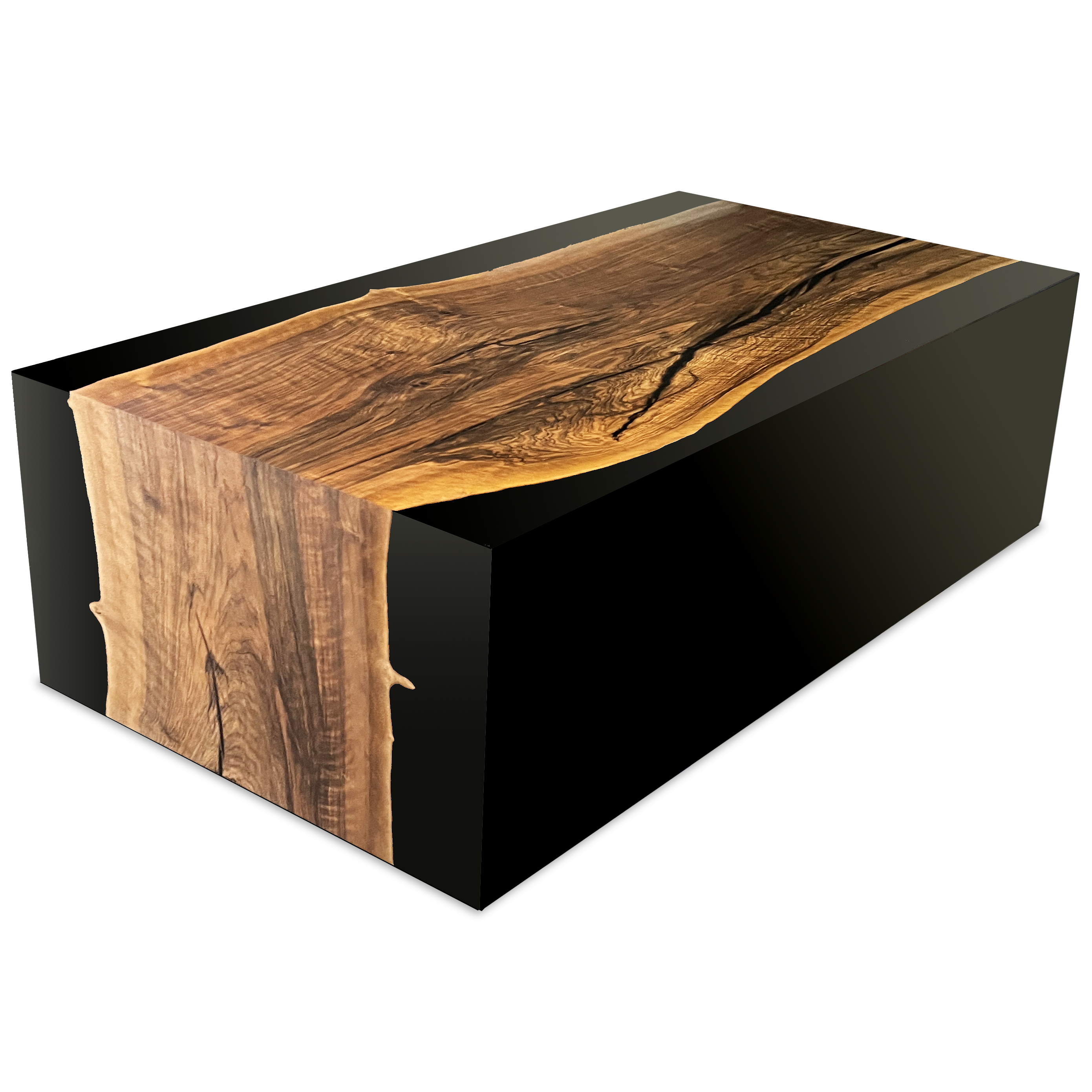 Black Monoblock Walnut Wood Rectangular Coffee Table