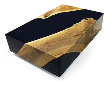 Monoblock Walnut Wood Coffee Table, coffee table, walnut wood, resin, modern, matte, black, sleek, minimalist, elegant