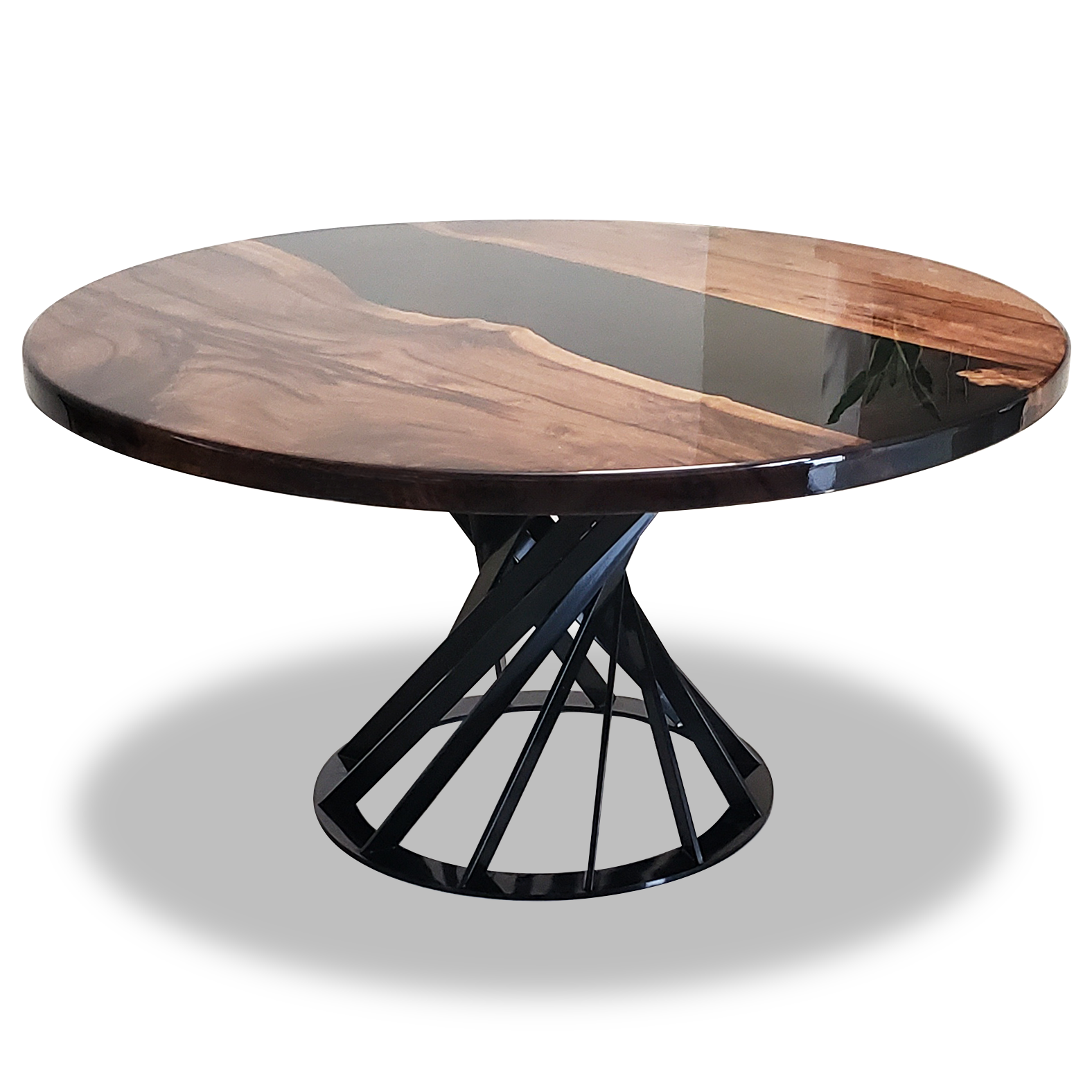 Panaro Walnut Wood Round Black River Dining Table