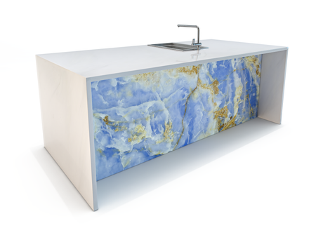 Blue Onyx Stone Waterfall Kitchen Island