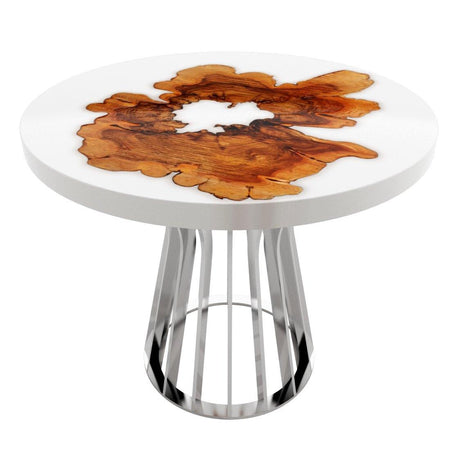 White Amiata Olive Wood Round Dining Table