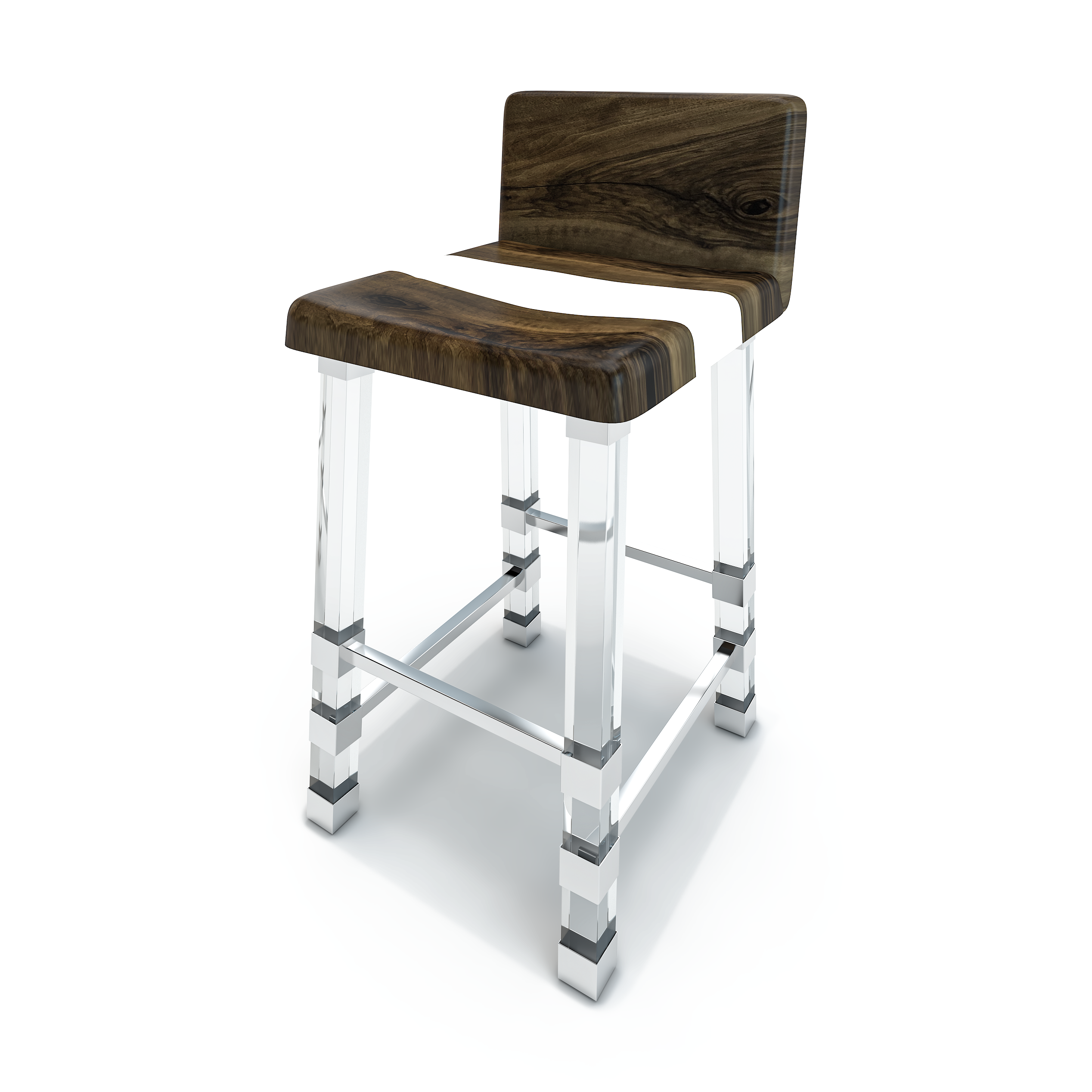 White Rhytia Walnut Wood Counter Stool (With Back)